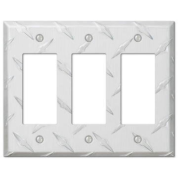 Diamond Plate Aluminum - 3 Rocker Wallplate - Wallplate Warehouse 955RRR 070686557358 3 Rocker