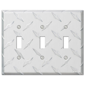 Diamond Plate Aluminum - 3 Toggle Wallplate - Wallplate Warehouse 955TTT 070686557365 3 Toggle