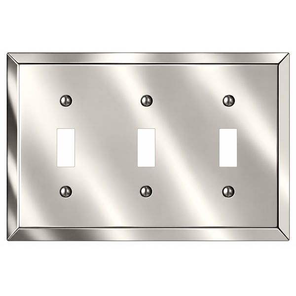 Century Polished Nickel Steel - 3 Toggle Wallplate
