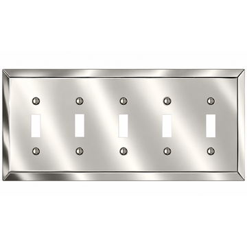 Century Polished Nickel Steel - 5 Toggle Wallplate