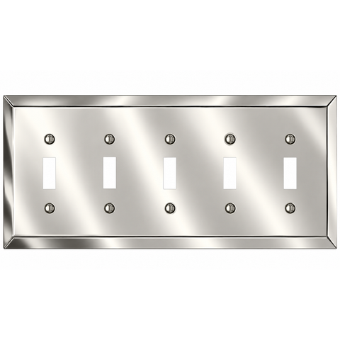 Century Polished Nickel Steel - 5 Toggle Wallplate