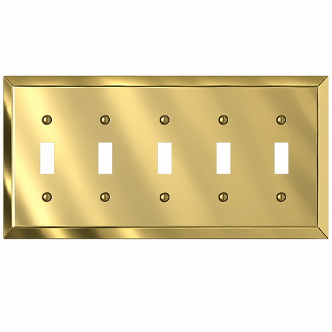 Century Polished Brass Steel - 5 Toggle Wallplate
