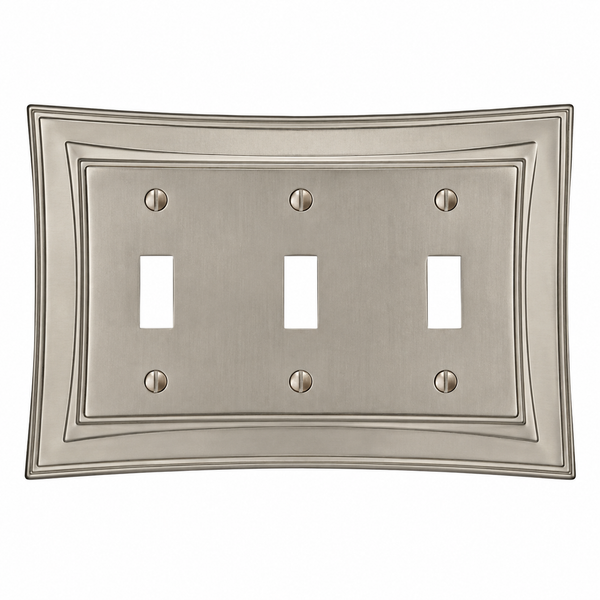 Modern Biba Satin Nickel Cast - 3 Toggle Wallplate