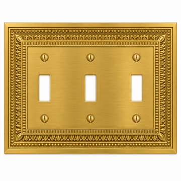 Filigree Border Satin Gold Cast - 3 Toggle Wallplate