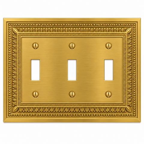 Filigree Border Satin Gold Cast - 3 Toggle Wallplate