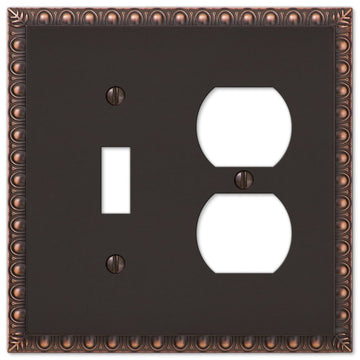 Egg & Dart Aged Bronze Cast - 1 Toggle / 1 Duplex Wallplate - Wallplate Warehouse 90TDVB 070686555538 1 Toggle / 1 Duplex