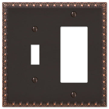 Egg & Dart Aged Bronze Cast - 1 Toggle / 1 Rocker Wallplate - Wallplate Warehouse 90TRVB 070686555545 1 Toggle / 1 Rocker