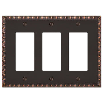 Egg & Dart Aged Bronze Cast - 3 Rocker Wallplate - Wallplate Warehouse 90RRRVB 070686555521 3 Rocker