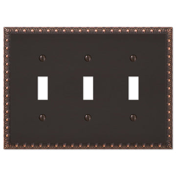 Egg & Dart Aged Bronze Cast - 3 Toggle Wallplate - Wallplate Warehouse 90TTTVB 070686556504 3 Toggle