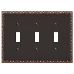 Egg & Dart Aged Bronze Cast - 3 Toggle Wallplate