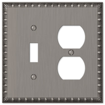 Egg & Dart Antique Nickel Cast - 1 Toggle / 1 Duplex Wallplate - Wallplate Warehouse 90TDAN 070686554531 1 Toggle / 1 Duplex