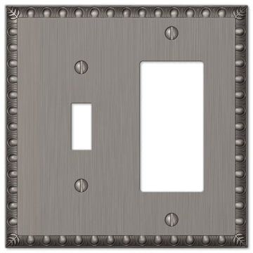Egg & Dart Antique Nickel Cast - 1 Toggle / 1 Rocker Wallplate - Wallplate Warehouse 90TRAN 070686554562 1 Toggle / 1 Rocker