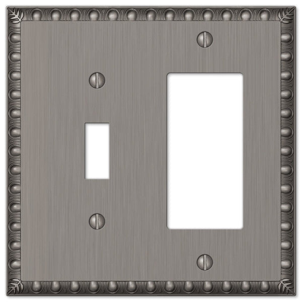 Egg & Dart Antique Nickel Cast - 1 Toggle / 1 Rocker Wallplate - Wallplate Warehouse 90TRAN 070686554562 1 Toggle / 1 Rocker