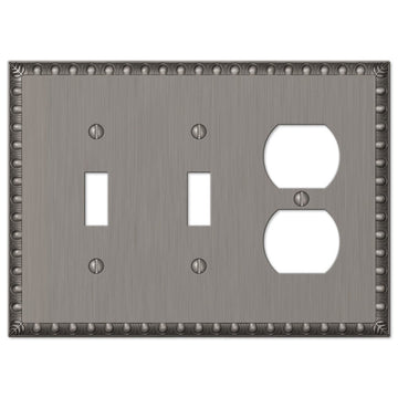 Egg & Dart Antique Nickel Cast - 2 Toggle / 1 Duplex Wallplate - Wallplate Warehouse 90TTDAN 070686557860 2 Toggle / 1 Duplex