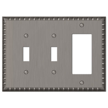 Egg & Dart Antique Nickel Cast - 2 Toggle / 1 Rocker Wallplate - Wallplate Warehouse 90TTRAN 070686557877 2 Toggle / 1 Rocker