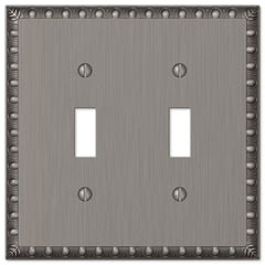 Egg & Dart Antique Nickel Cast - 2 Toggle Wallplate