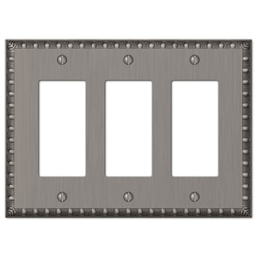 Egg & Dart Antique Nickel Cast - 3 Rocker Wallplate - Wallplate Warehouse 90RRRAN 070686554555 3 Rocker