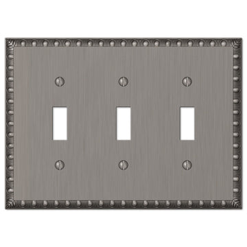 Egg & Dart Antique Nickel Cast - 3 Toggle Wallplate - Wallplate Warehouse 90TTTAN 070686554524 3 Toggle