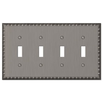 Egg & Dart Antique Nickel Cast - 4 Toggle Wallplate - Wallplate Warehouse 90T4AN 070686554814 4 Toggle