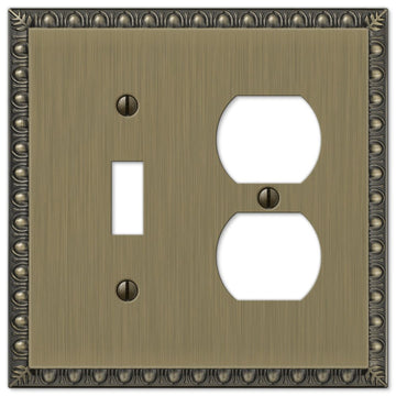 Egg & Dart Brushed Brass Cast - 1 Toggle / 1 Duplex Wallplate - Wallplate Warehouse 90TDBB 070686565018 1 Toggle / 1 Duplex