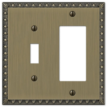 Egg & Dart Brushed Brass Cast - 1 Toggle / 1 Rocker Wallplate - Wallplate Warehouse 90TRBB 070686565025 1 Toggle / 1 Rocker
