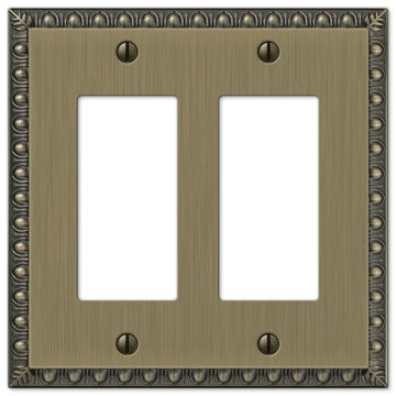 Egg & Dart Brushed Brass Cast - 2 Rocker Wallplate - Wallplate Warehouse 90RRBB 070686565049 2 Rocker