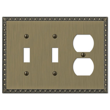 Egg & Dart Brushed Brass Cast - 2 Toggle / 1 Duplex Wallplate - Wallplate Warehouse 90TTDBB 070686565063 2 Toggle / 1 Duplex