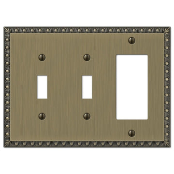 Egg & Dart Brushed Brass Cast - 2 Toggle / 1 Rocker Wallplate - Wallplate Warehouse 90TTRBB 070686565070 2 Toggle / 1 Rocker