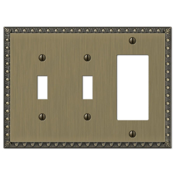 Egg & Dart Brushed Brass Cast - 2 Toggle / 1 Rocker Wallplate - Wallplate Warehouse 90TTRBB 070686565070 2 Toggle / 1 Rocker