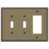 Egg & Dart Brushed Brass Cast - 2 Toggle / 1 Rocker Wallplate - Wallplate Warehouse 90TTRBB 070686565070 2 Toggle / 1 Rocker