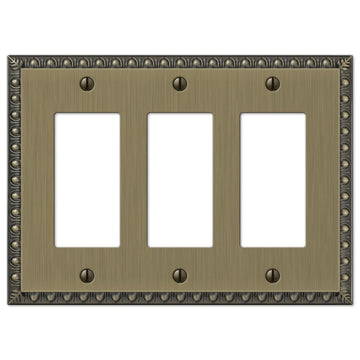Egg & Dart Brushed Brass Cast - 3 Rocker Wallplate - Wallplate Warehouse 90RRRBB 070686565087 3 Rocker