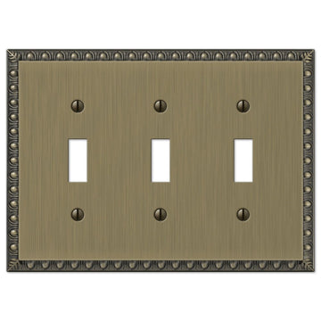 Egg & Dart Brushed Brass Cast - 3 Toggle Wallplate - Wallplate Warehouse 90TTTBB 070686565056 3 Toggle