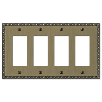 Egg & Dart Brushed Brass Cast - 4 Rocker Wallplate - Wallplate Warehouse 90R4BB 070686565100 4 Rocker
