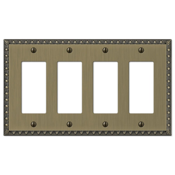 Egg & Dart Brushed Brass Cast - 4 Rocker Wallplate - Wallplate Warehouse 90R4BB 070686565100 4 Rocker