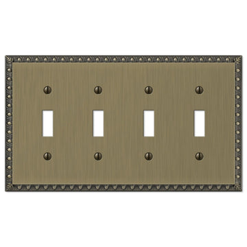 Egg & Dart Brushed Brass Cast - 4 Toggle Wallplate - Wallplate Warehouse 90T4BB 070686565094 4 Toggle