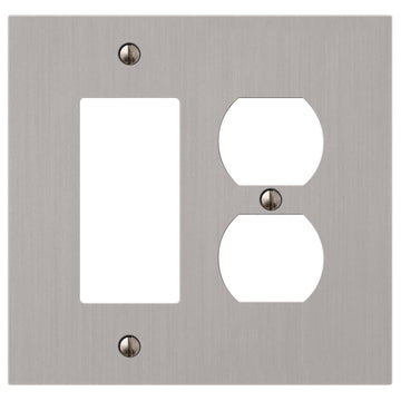 Elan Brushed Nickel Cast - 1 Rocker / 1 Duplex Wallplate - Wallplate Warehouse 55RDBN - B 070686020357 1 Rocker / 1 Duplex