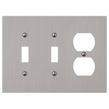 Elan Brushed Nickel Cast - 2 Toggle / 1 Duplex Wallplate - Wallplate Warehouse 55TTDBN - B 070686020371 2 Toggle / 1 Duplex