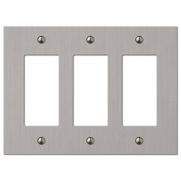 Elan Brushed Nickel Cast - 3 Rocker Wallplate - Wallplate Warehouse 55RRRBN 070686573693 3 Rocker