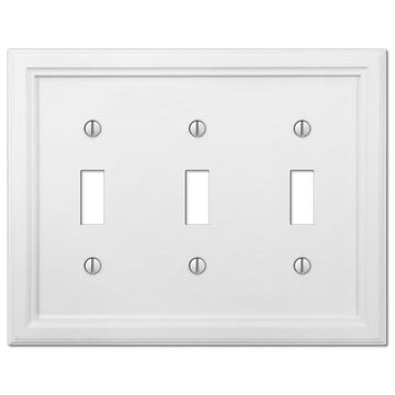 Elly White Wood - 3 Toggle Wallplate - Wallplate Warehouse 4052TTTW 070686585696 3 Toggle