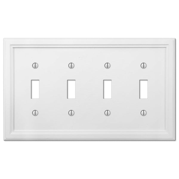 Elly White Wood - 4 Toggle Wallplate - Wallplate Warehouse 4052T4W 070686585733 4 Toggle