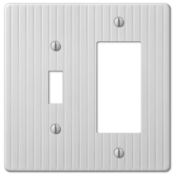 Embossed Line White Steel - 1 Toggle / 1 Rocker Wallplate - Wallplate Warehouse 153TRW 070686570555 1 Toggle / 1 Rocker