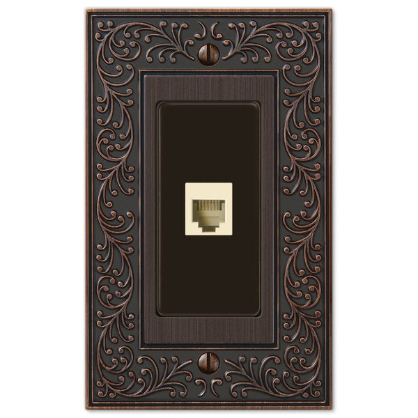 English Garden Aged Bronze Cast - 1 Phone Jack Wallplate - Wallplate Warehouse 43PHVB 070686580967 Phone Jacks