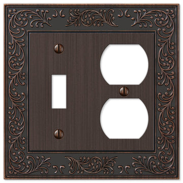 English Garden Aged Bronze Cast - 1 Toggle / 1 Duplex Wallplate - Wallplate Warehouse 43TDVB 070686567630 1 Toggle / 1 Duplex