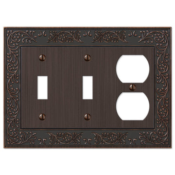English Garden Aged Bronze Cast - 2 Toggle / 1 Duplex Wallplate - Wallplate Warehouse 43TTDVB 070686578384 2 Toggle / 1 Duplex