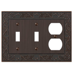 English Garden Aged Bronze Cast - 2 Toggle / 1 Duplex Wallplate