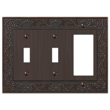 English Garden Aged Bronze Cast - 2 Toggle / 1 Rocker Wallplate - Wallplate Warehouse 43TTRVB 070686578391 2 Toggle / 1 Rocker