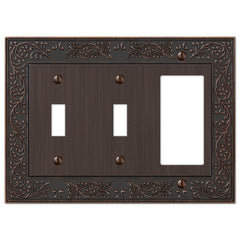 English Garden Aged Bronze Cast - 2 Toggle / 1 Rocker Wallplate