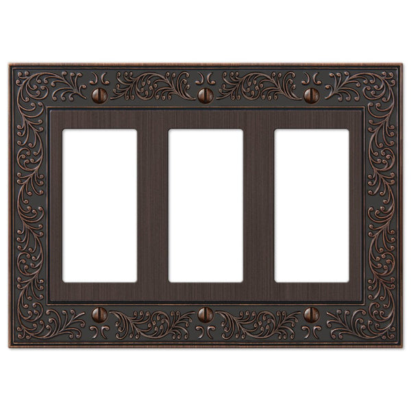 English Garden Aged Bronze Cast - 3 Rocker Wallplate - Wallplate Warehouse 43RRRVB 070686567685 3 Rocker