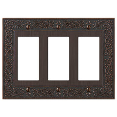 English Garden Aged Bronze Cast - 3 Rocker Wallplate