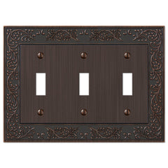 English Garden Aged Bronze Cast - 3 Toggle Wallplate